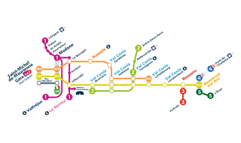 Rete di trasporto pubblico, autobus, mobilità, estate 2024, Haute Maurienne Vanoise